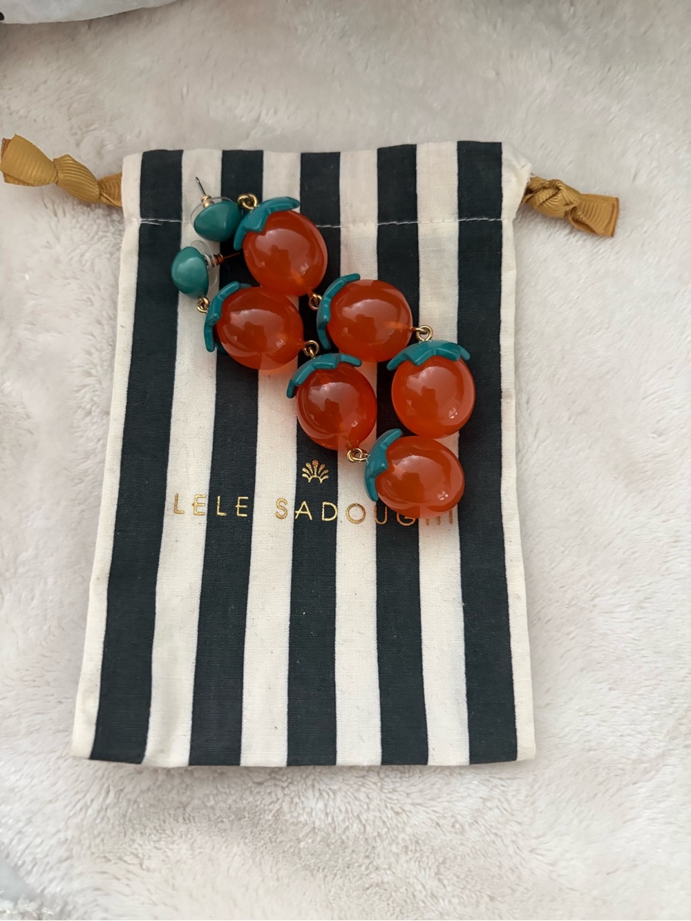 Lele Sadoughi Orange and Green Triple Drop Earrings - Picture 6 of 7